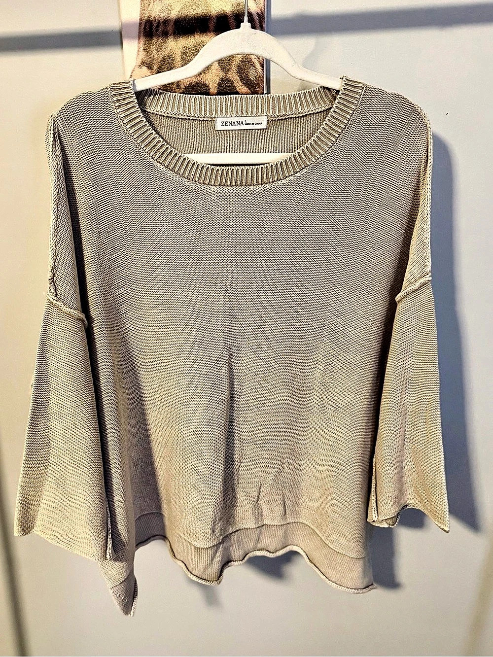 ZENANA Oversized Crew Neck Sweater Beige